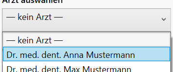 Auswahlliste Arzt auswählen mit hinterlegten Ärzten