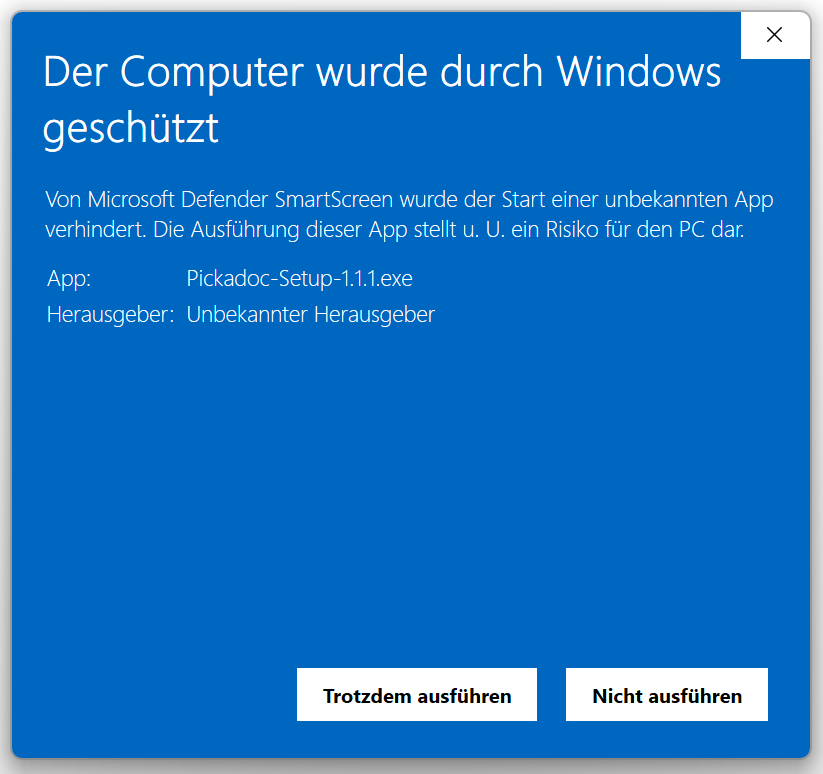 Windows SmartScreen: Trotzdem ausführen wählen