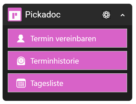 Pickadoc-Widget im normalen Modus mit beschrifteten Schaltflächen