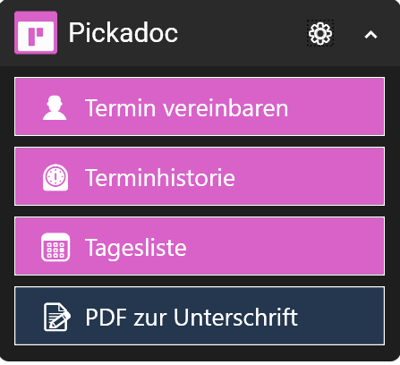 Pickadoc-Widget gekoppelt mit Button PDF zur Unterschrift
